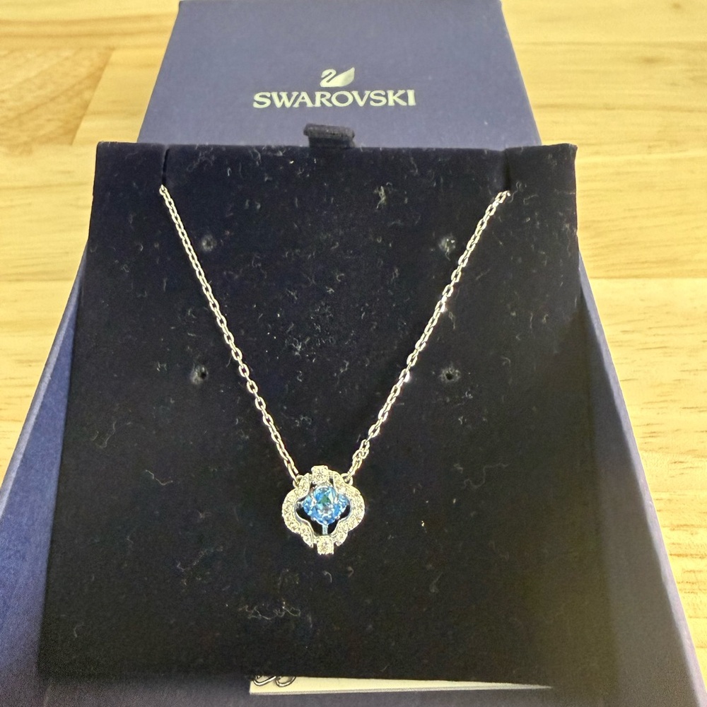 Swarovski Silver Necklace with Dazzling Blue Gem